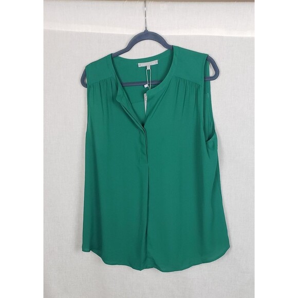 Daniel Rainn Blouse XL Kelly Green Split Neck Pleated Casual Work Fall Minimal - Picture 1 of 8